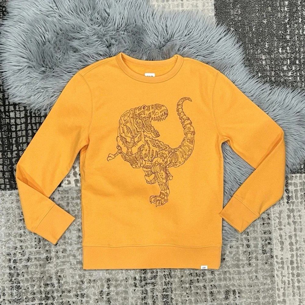 GAP Kids Boys Orange Pullover Sweatshirt With Mechanical Dinosaur‎ Graphic XXL